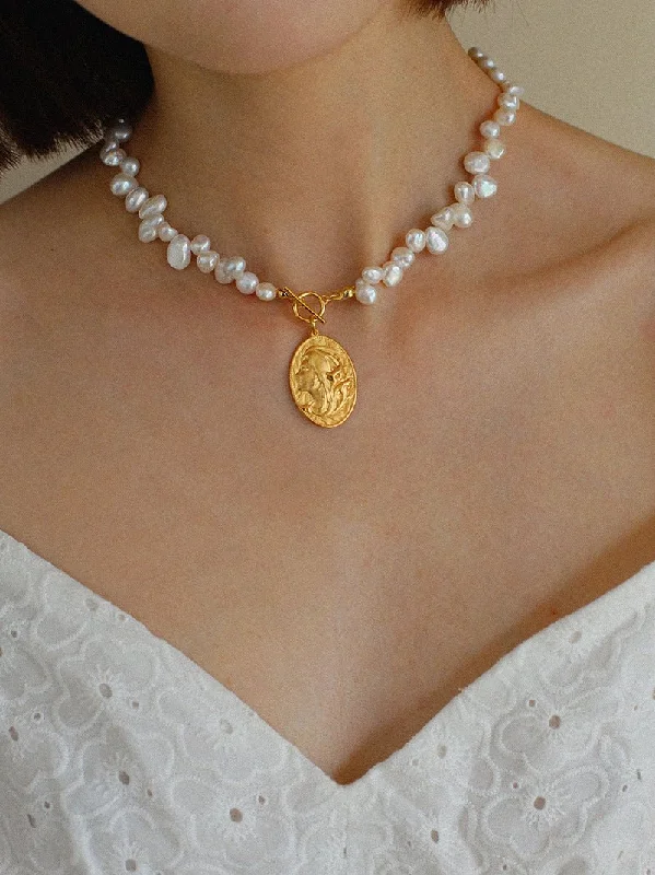 Goddess Statue Pendant Baroque Pearl Necklace