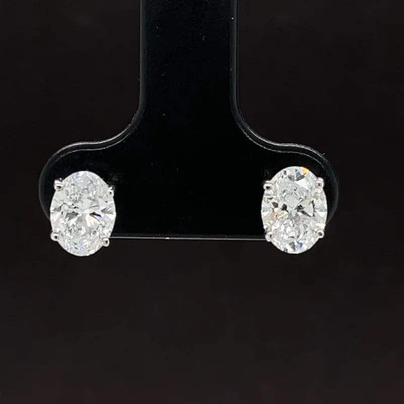 Party Earrings for Bridesmaids-1 1/2ctw  E-F/VS Lab Grown Diamond Oval Solitaire Stud Earrings in 18k White Gold - IGI Certified - #253 - OV 150W18R100