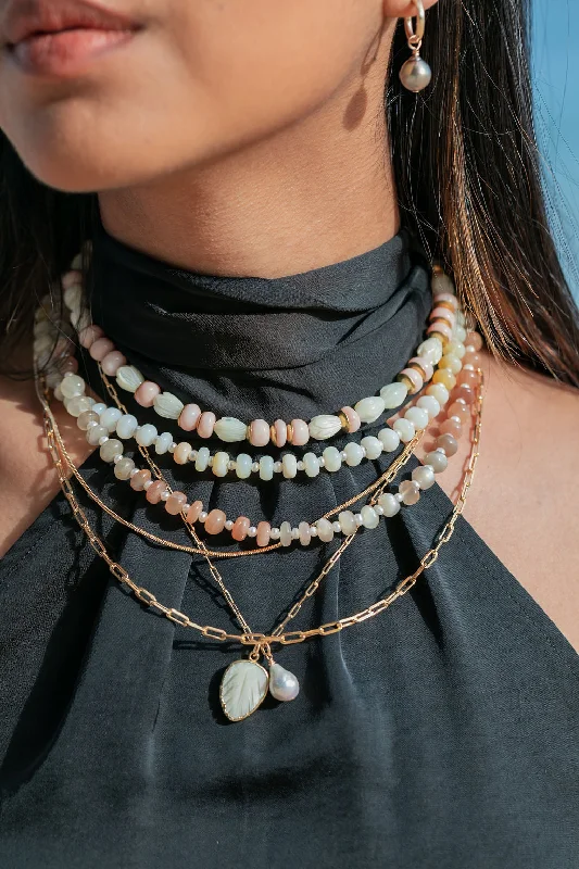 Pink Opal and Pikake Necklace - Aonani