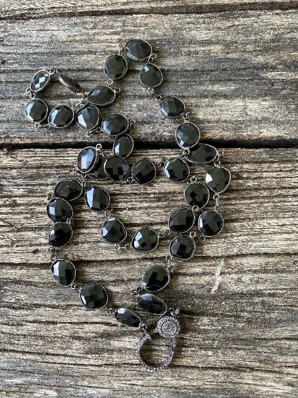 Black Spinel Bezel Necklace with Pave Diamond Clasp