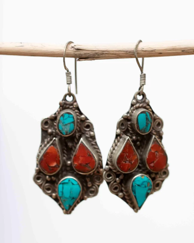 Wedding Jewelry Earrings-Bianca Turquoise Tibetan Earrings ~German Silver ~ SME056