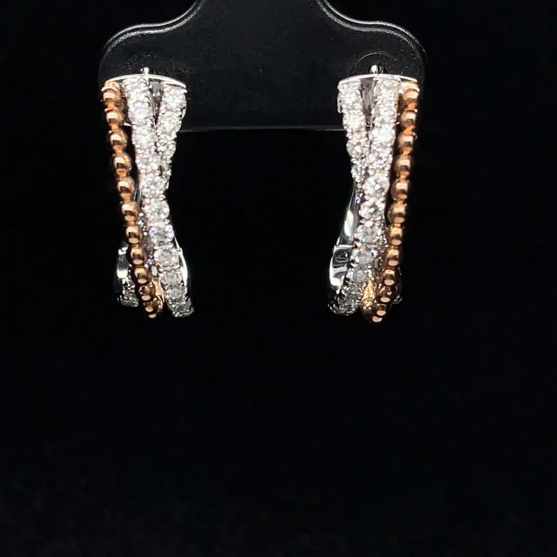 Unique Diamond Earrings-Diamond Multi-Arc Rope C-Hoop Earrings in 18k Two Tone Gold - (#19-HEDIA001525)