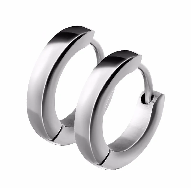 Elegant Long Earrings-Pair of Small Plain Dome Hoop/Huggie 316 Stainless Steel Earrings