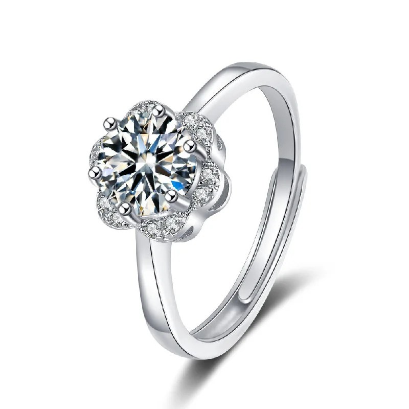 Diamond Ring for Wedding Day-Simple Style Flower Copper Plating Inlay Zircon White Gold Plated Open Rings