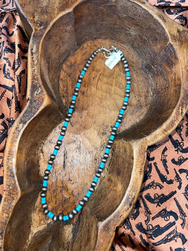 Doubled Navajo and Turquoise Necklace