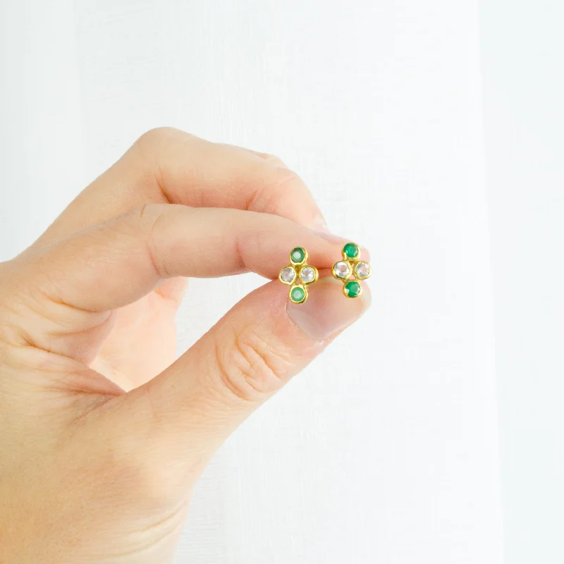 Classic Diamond Earrings-Cluster of 4 Birthstones Stud Earrings : All Birthstones Available