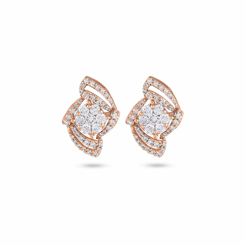 Silver Earrings with Crystals-Two Way Wearable Cross Jacket Stud Earrings  in Illusion Setting