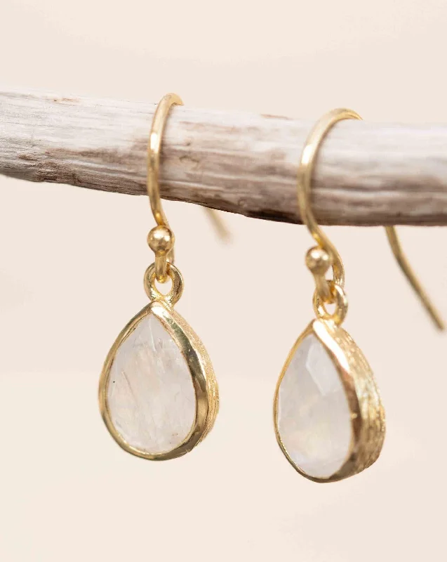 Stud Earrings for Women-Moonstone Tear Drop Earrings ~ Gold Plated ~ ME188