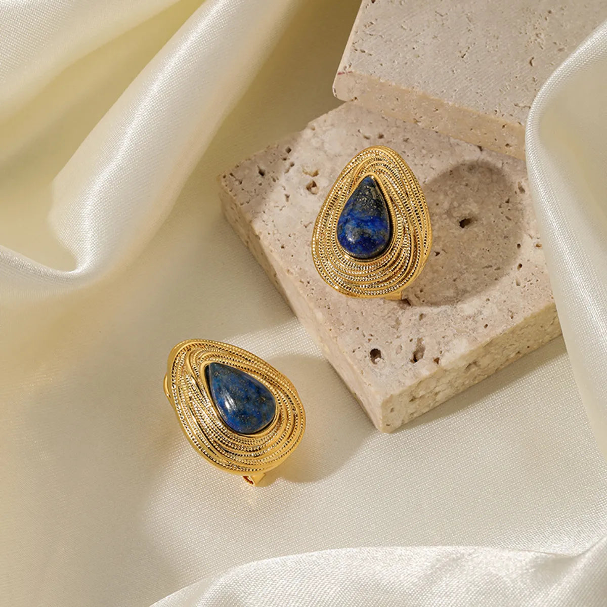 Elegant Drop Earrings-1 Pair Roman Style Streetwear Geometric Plating Inlay Copper Lapis Lazuli 18k Gold Plated Ear Studs