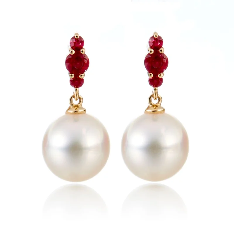 Charming Earrings for Women-Orion Earrings in White Akoya Pearls & Rubies