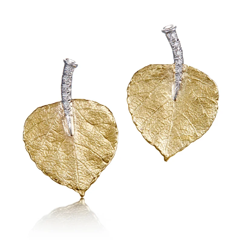 Large Stud Earrings-Aspen Leaf Diamond Earrings