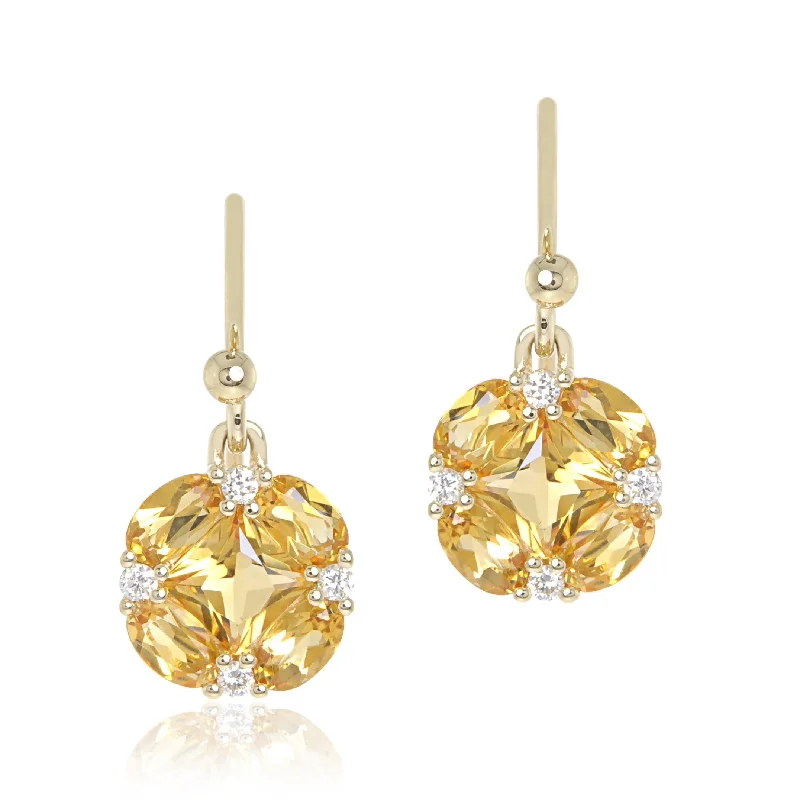 Silver Earrings for Bridesmaids-Quadrille Drop Earrings in Citrine & Diamonds