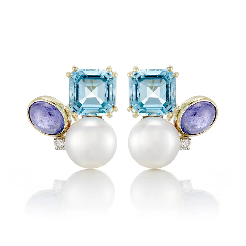 Artistic Earrings for Women-Pearl & Gemstone Cluster Earrings