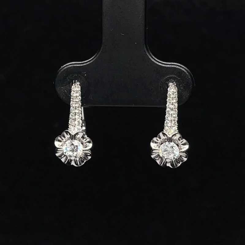 Beaded Earrings for Weddings-Diamond Solitaire Blooming Flower Dangle Earrings in 18k White Gold - (#81-ERDIA269545)