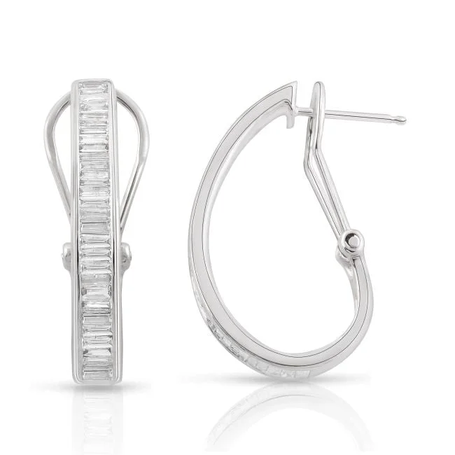 Heart Shaped Earrings-1 CTW Diamond Hoop Earrings in 14KT White Gold