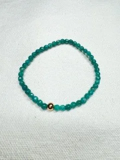 Rose Gold Bangle Bracelet-Amazonite Faceted Bracelet with Gold Bead