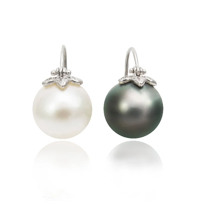 Black Diamond Earrings-11mm Pearl Earrings