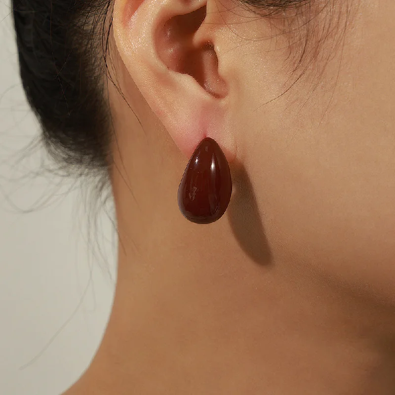 F519-Large Size in Red Colored Glaze Earrings