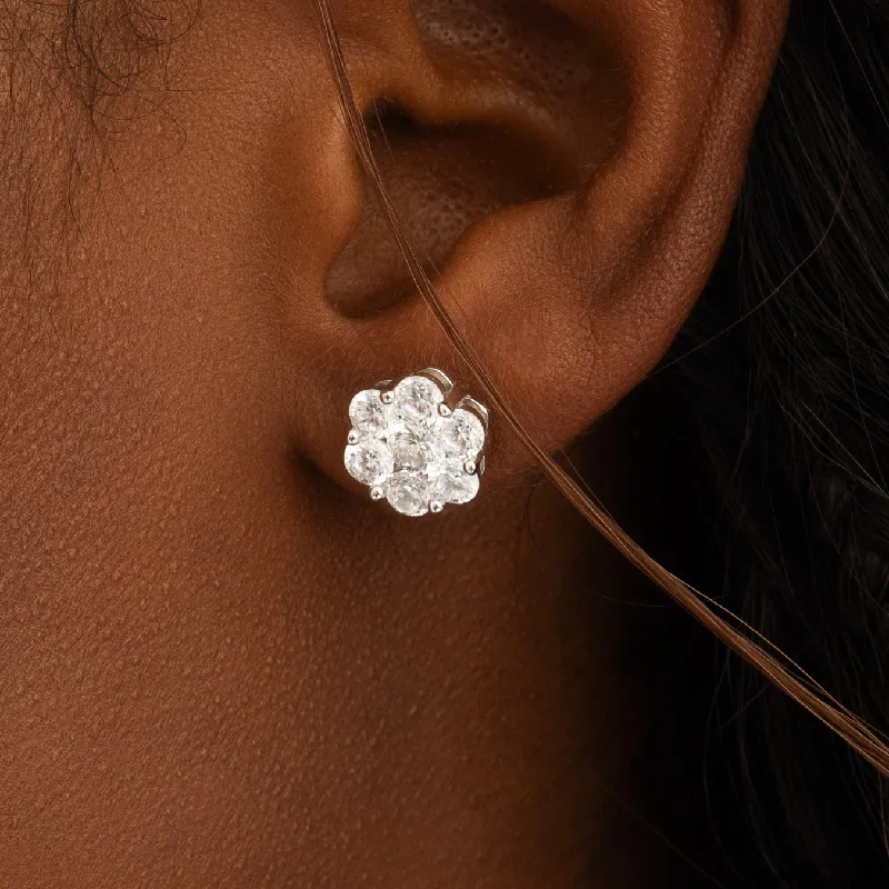 Funky Earrings for Teens-Moissanite Daisy Earrings White Gold