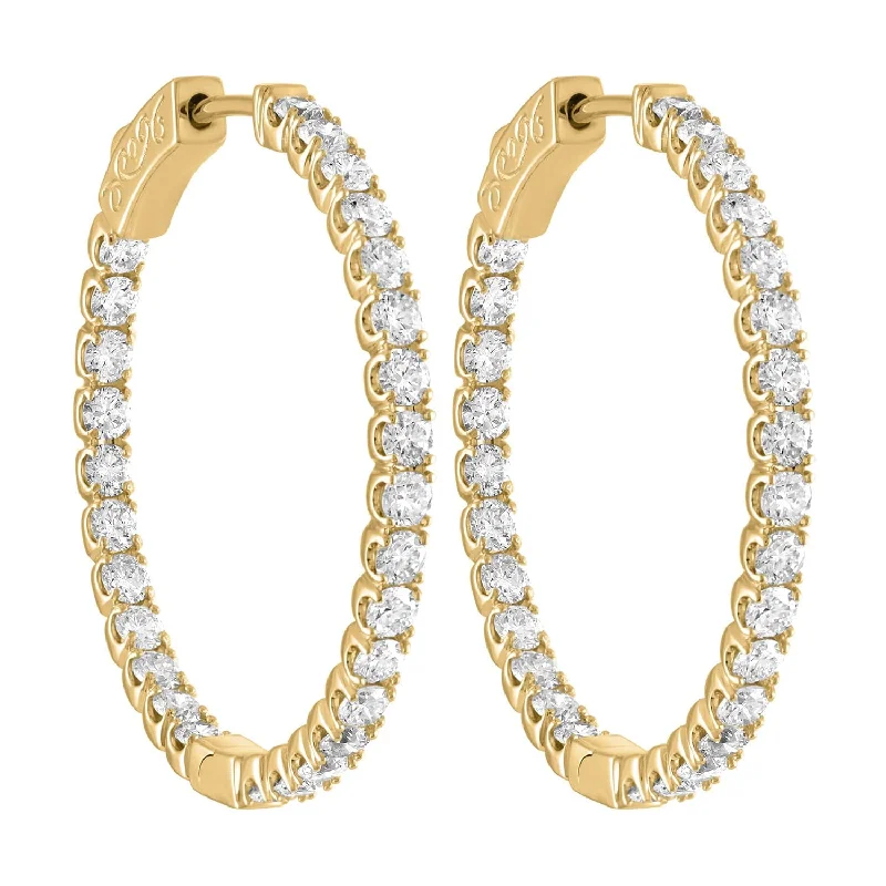 Statement Earrings for Evening-14K Yellow Gold 5ct Inside/Outside Diamond Hoops