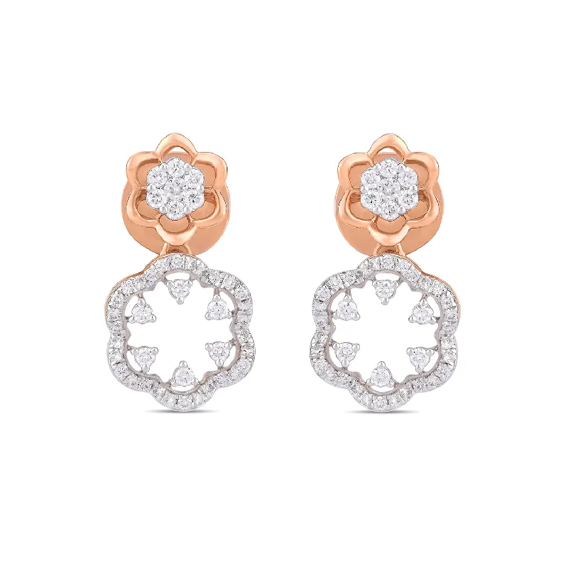 Sparkling Drop Earrings-Encircling Floral Diamond Drop Earrings