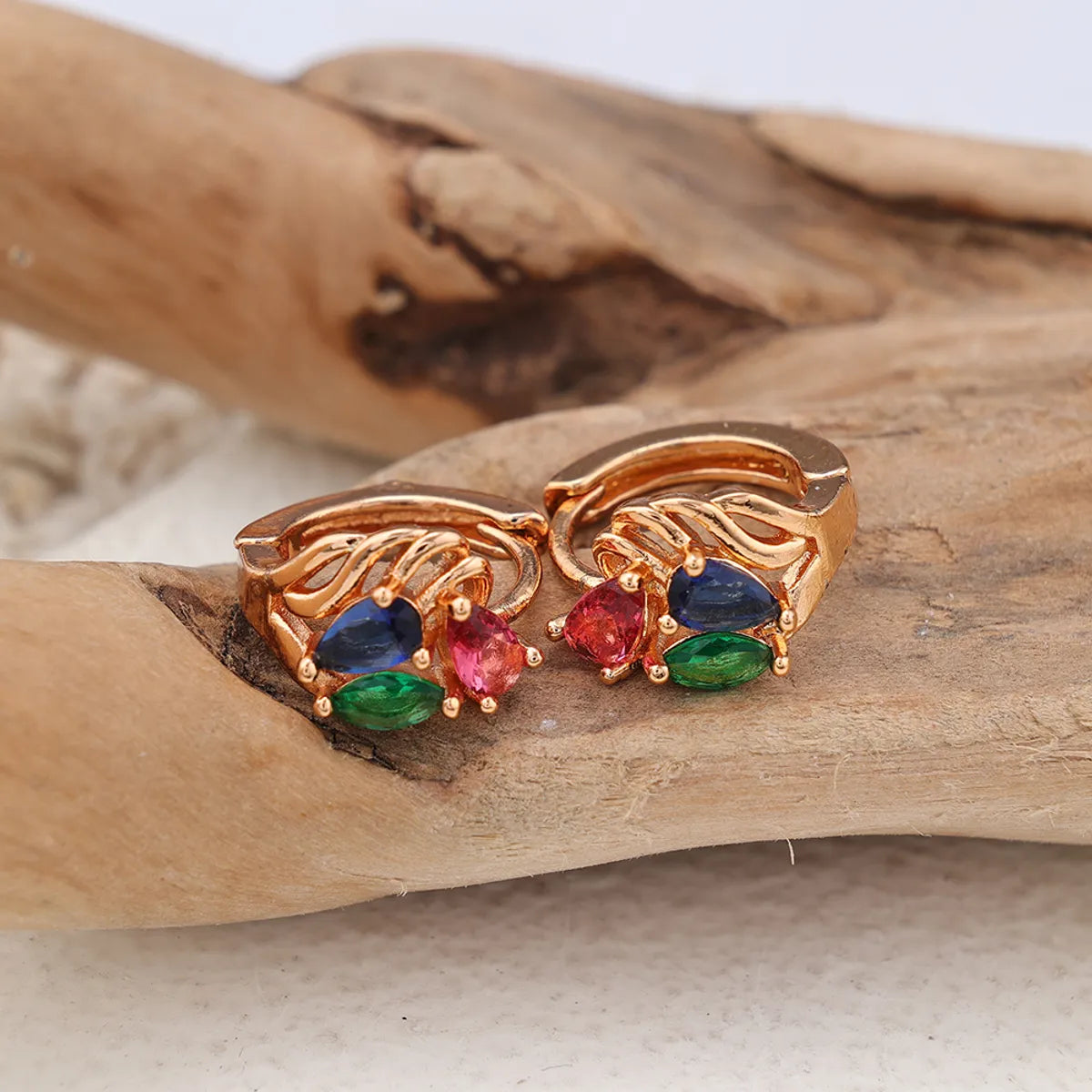 Tiny Huggie Earrings-1 Pair Elegant Geometric Inlay Copper Zircon Rose Gold Plated Ear Studs