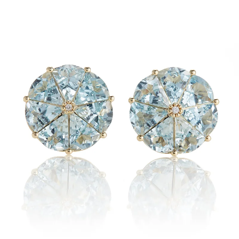 Wedding Jewelry Earrings-Pinwheel Earrings in Aquamarine & Diamonds