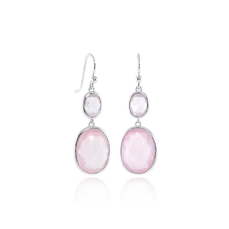 Vintage Gold Earrings-Raindrop Earrings in Rose Quartz