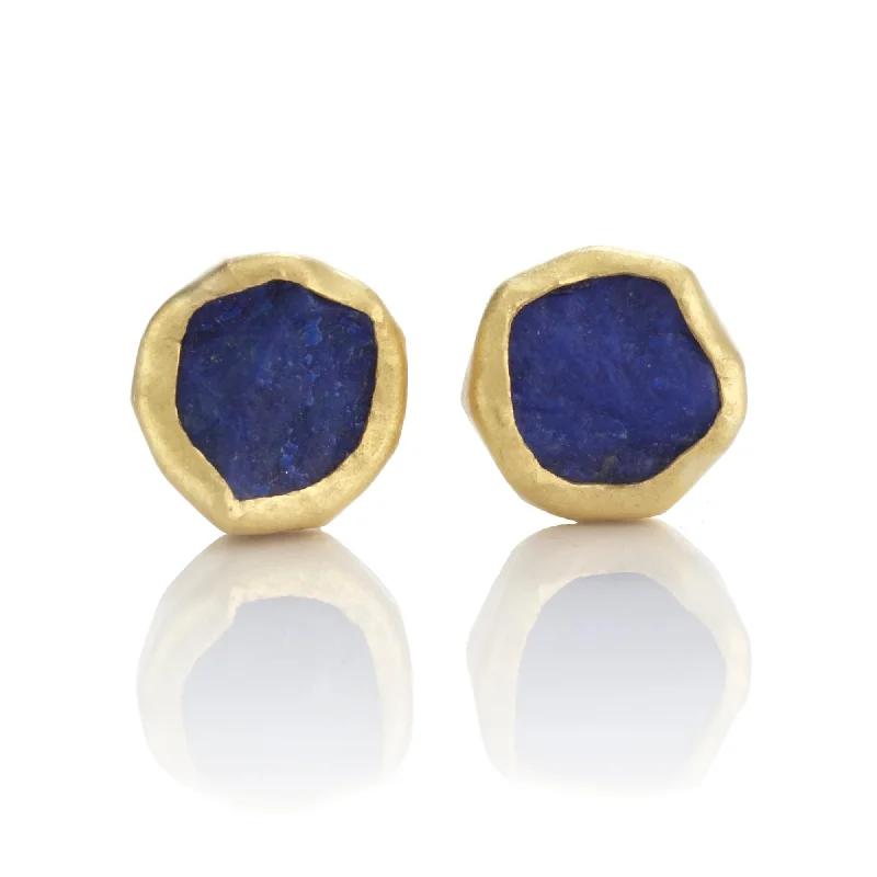 Luxurious Pearl Earrings-Tiny Lapis Rough-Cut Earrings