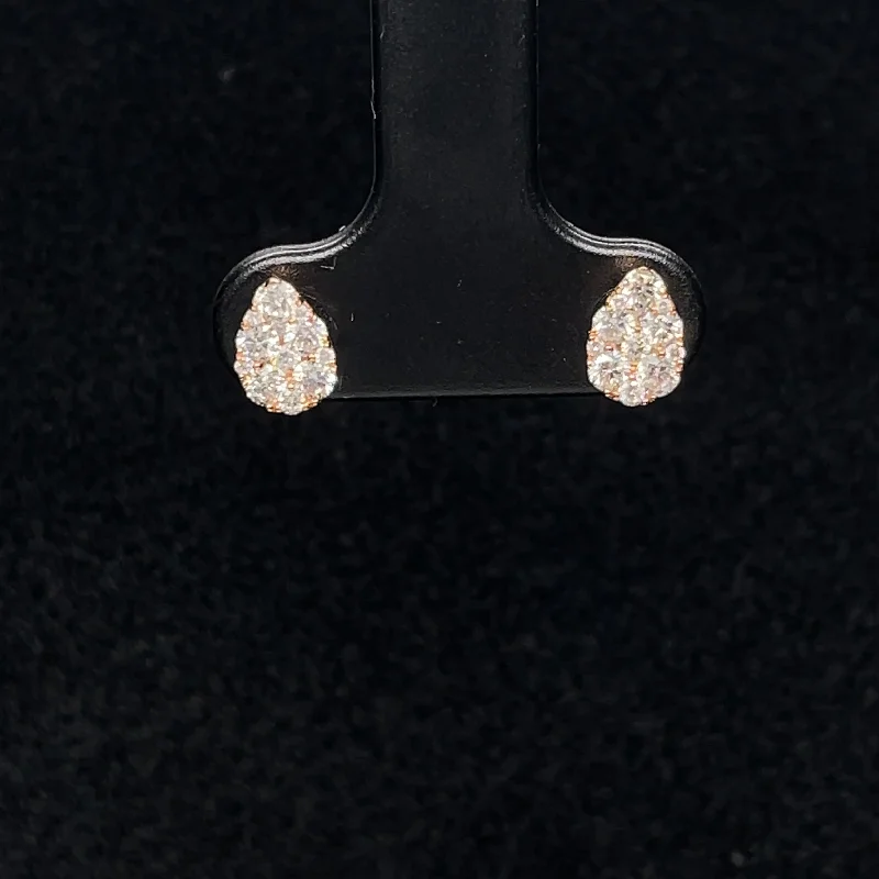 Luxury Drop Earrings for Weddings-Diamond Petite Pear Cluster Stud Earrings in 18k Rose Gold - (#6-HEDIA002749)