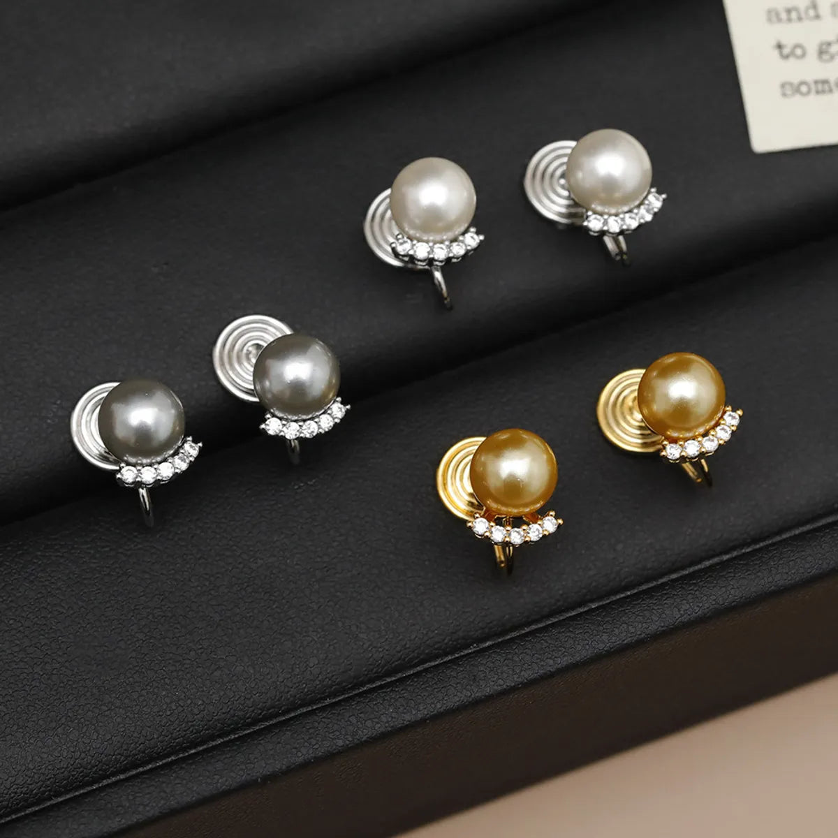 Party Earrings for Bridesmaids-1 Pair Elegant Round Pearl Copper 18K Gold Plated Ear Studs