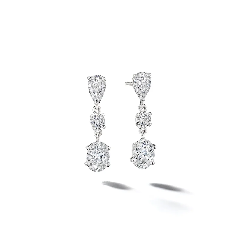 Elegant Pearl Stud Earrings-Mixed-Shape 3-Drop Diamond Earrings