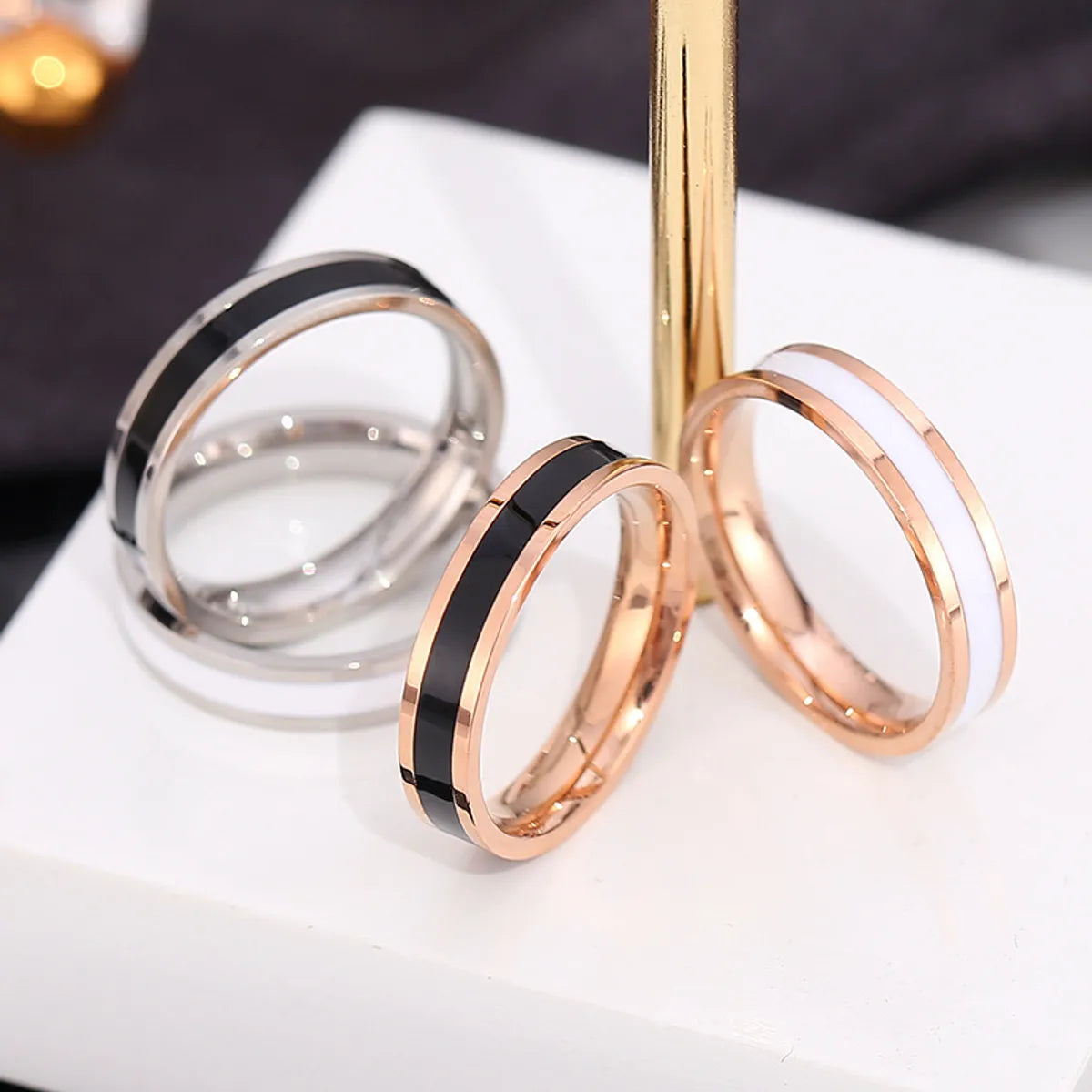 Platinum Wedding Ring-Retro Color Block Titanium Steel Epoxy Plating 18k Gold Plated Rings