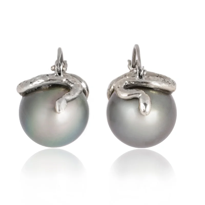 Pearl and Diamond Earrings-Snake Pearl Earrings