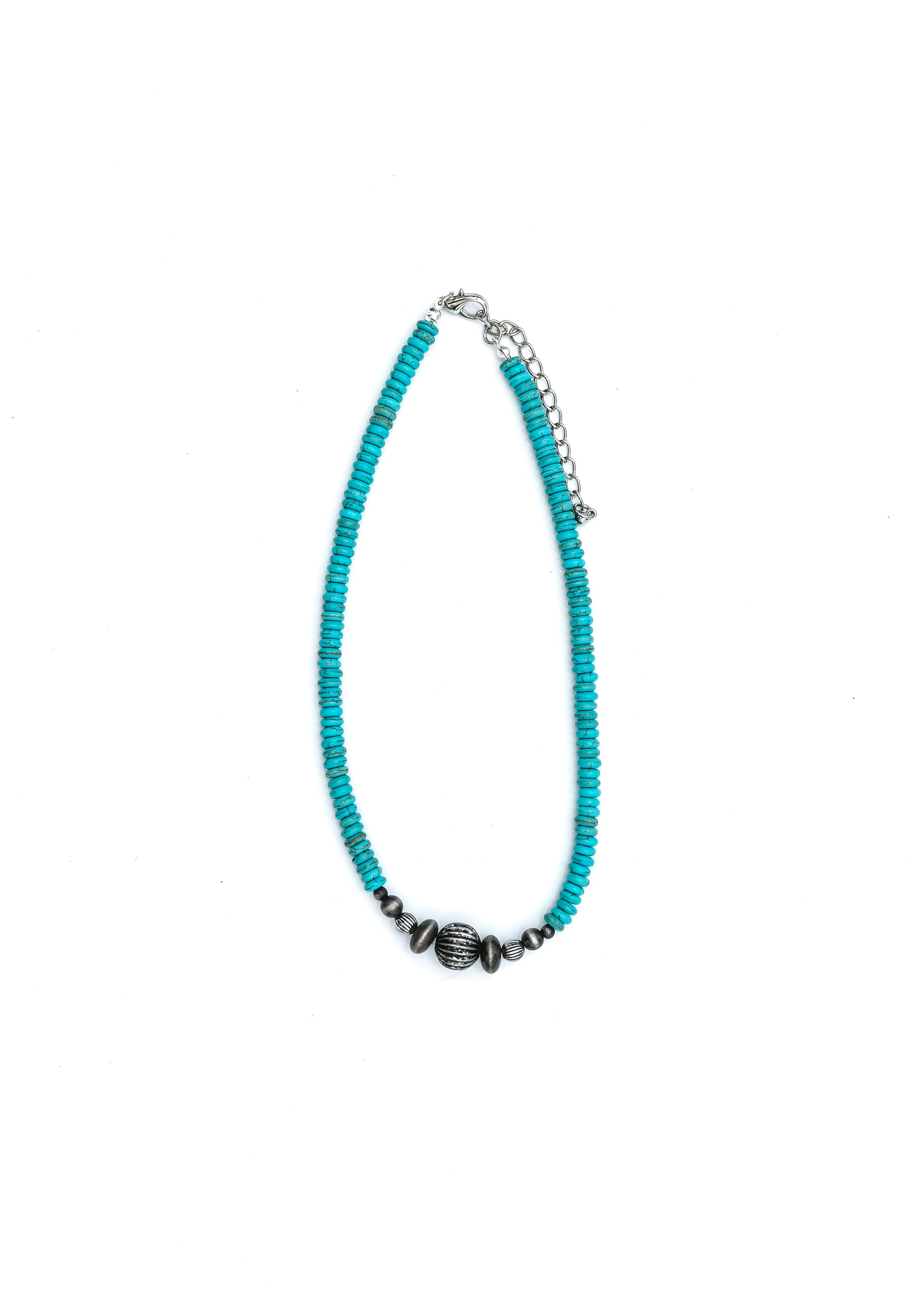 Faux Navajo Disc & Melon Bead Turquoise Choker