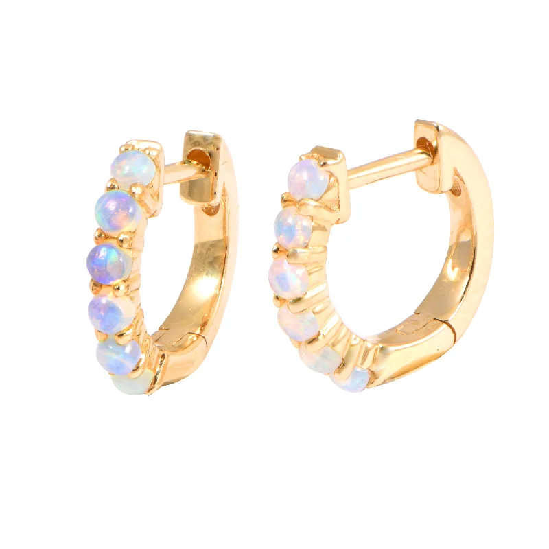 Handmade Gold Earrings-Opal Huggies