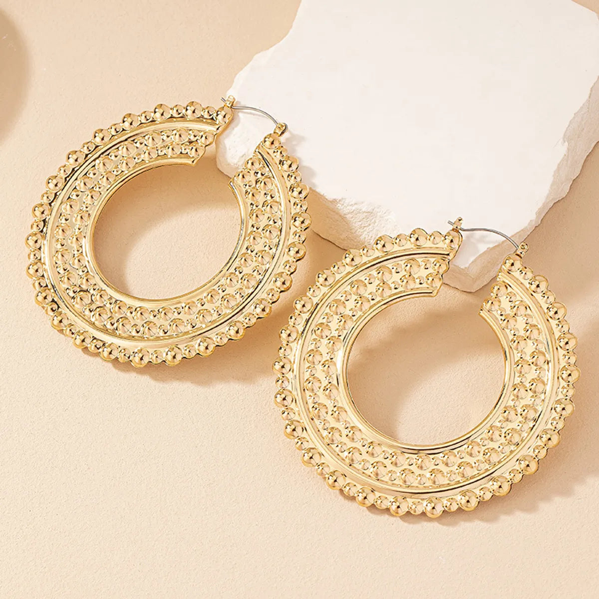 Fine Silver Earrings-1 Pair Exaggerated Round Plating Alloy Gold Plated Ear Studs