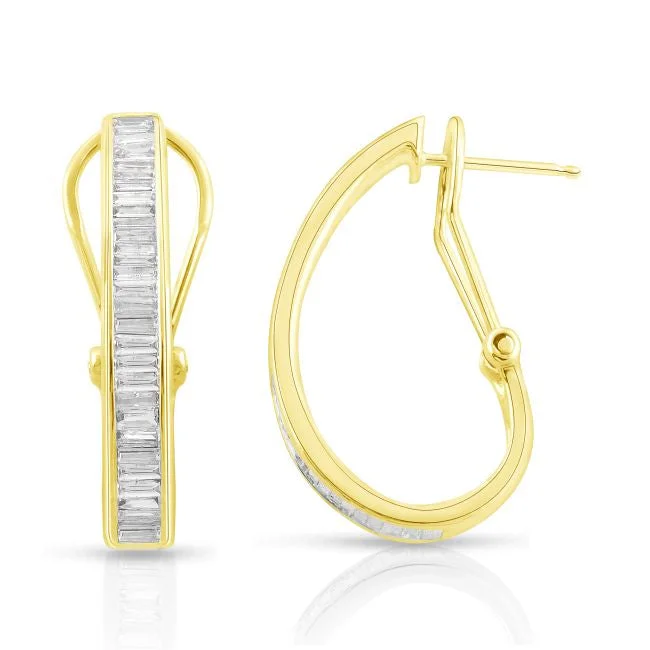 Custom Engraved Earrings-1 CTW Diamond Hoop Earrings in 14KT Yellow Gold