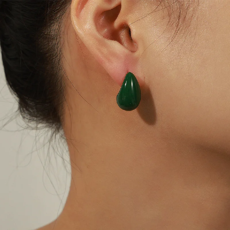 F519-Small Type Green Colored Glaze Earrings