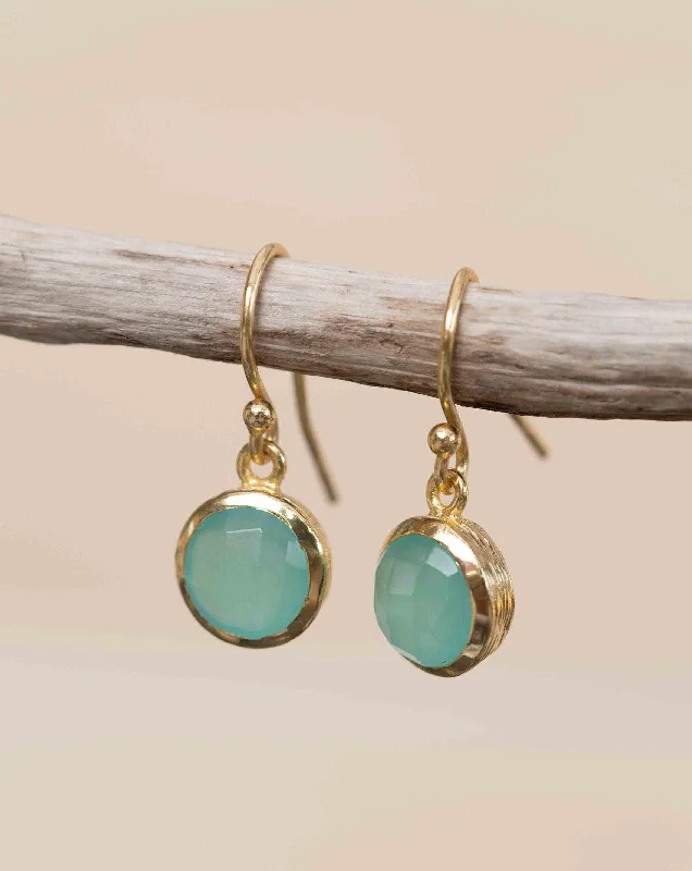 Lightweight Hoop Earrings-Aqua Chalcedony Earrings ~ 18k Gold Plated  ~ ME198