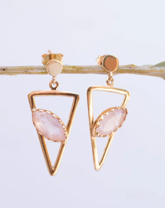 Elegant Long Earrings-Aqua Chalcedony, Ruby, Blue Chalcedony, Rose quartz Triangle Earrings ~Gold Vermeil (Gold Plated over Sterling Silver)~ ME061