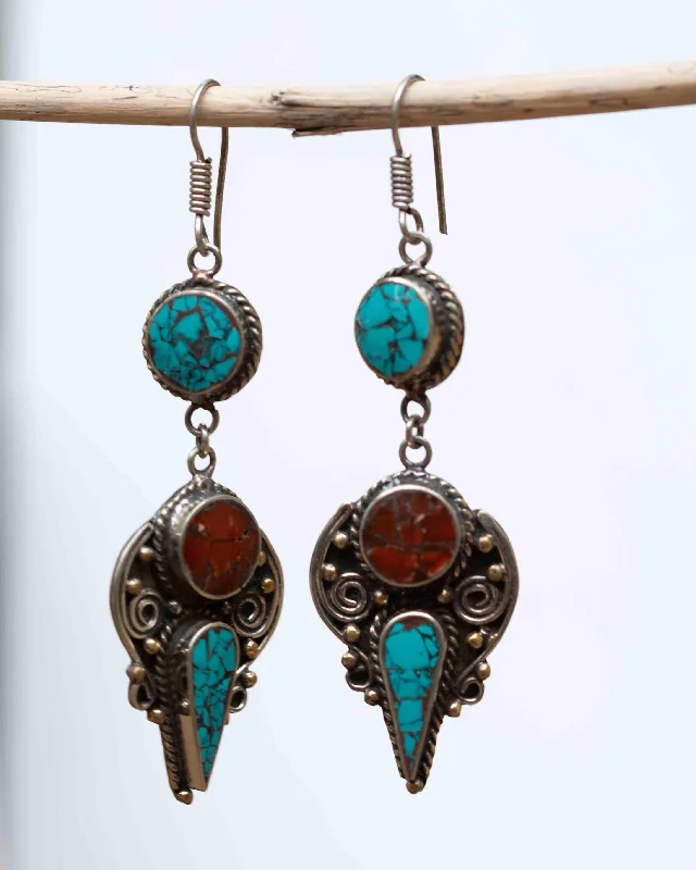 Charming Earrings for Women-Carrie Turquoise Tibetan Earrings ~German Silver ~ SME061B