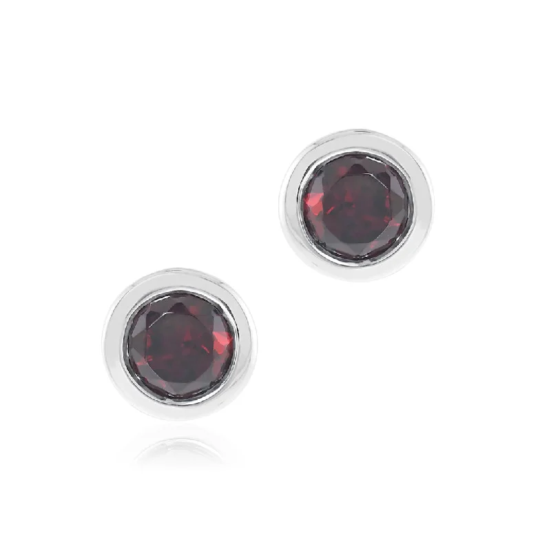 Diamond Hoop Earrings-Silver Mini Dot Earrings in Garnet