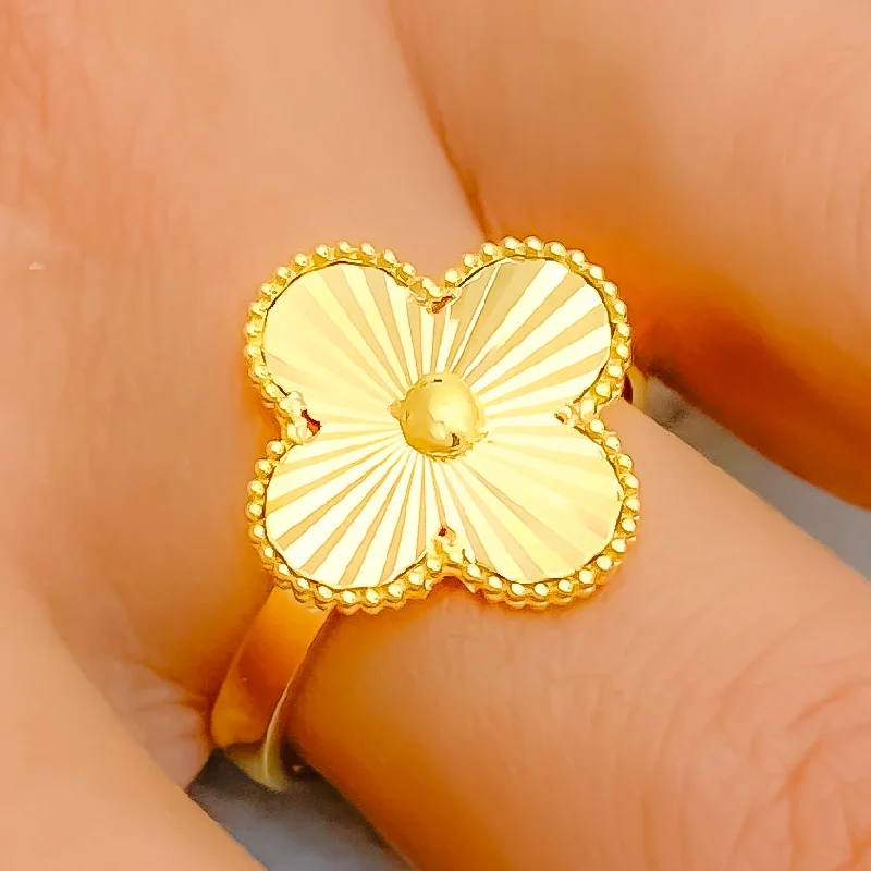 Gold Ring with Citrine-Dazzling Striped 21k Gold Clover Ring