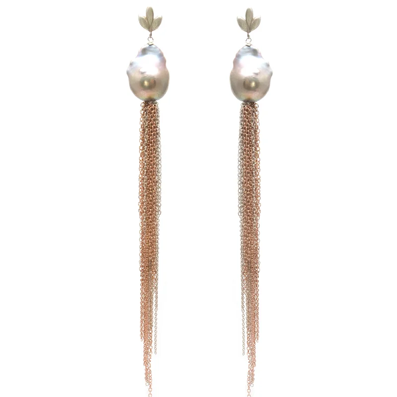 Bridal Earrings with Pearls-Tassel Earrings