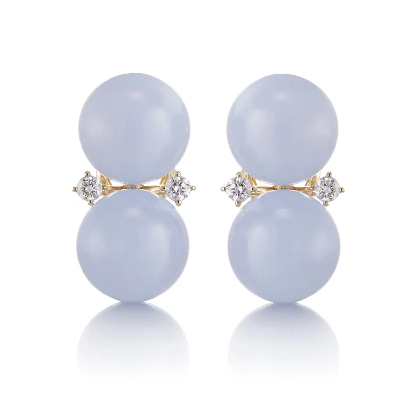 Party Earrings for Bridesmaids-Les Deux Earrings in Blue Lace Agate & Diamonds