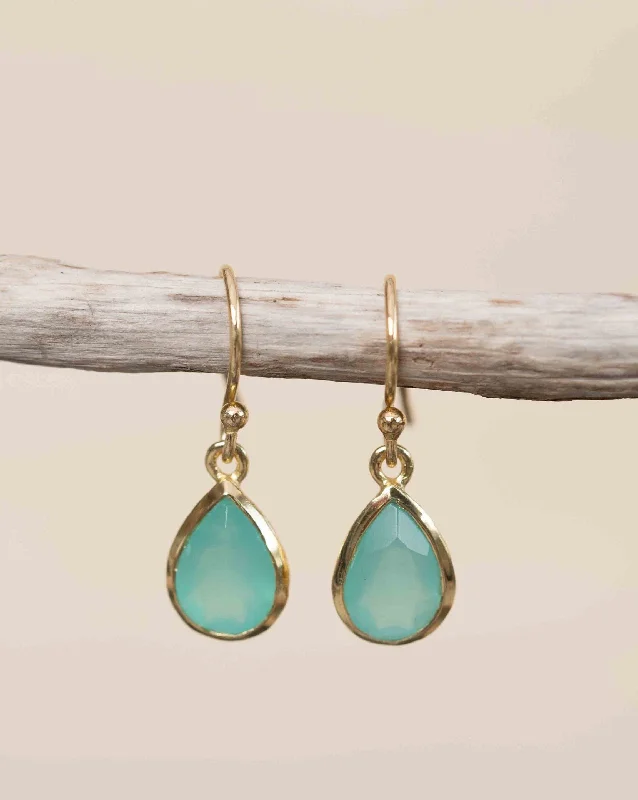 Wedding Earrings with Ruby-Aqua Chalcedony Tear Drop Earrings ~ 18k Gold Plated ~ ME191