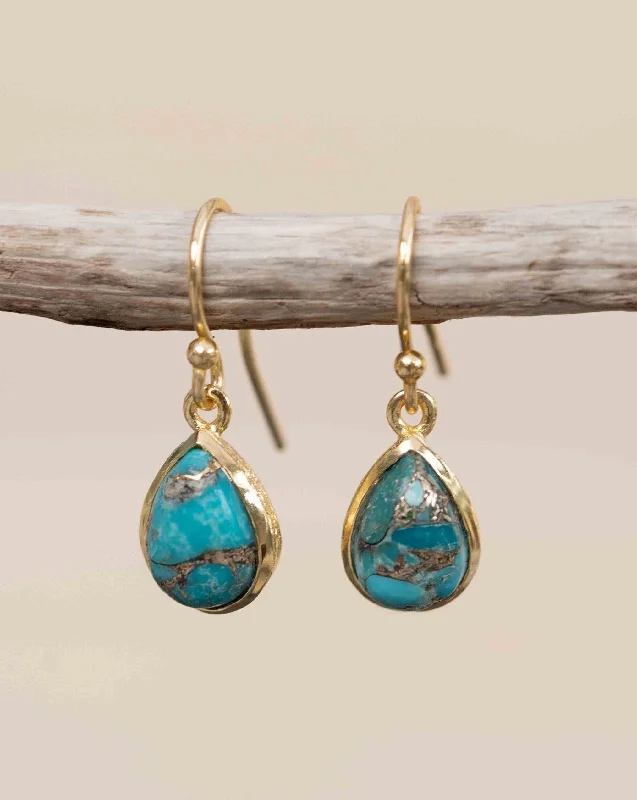 Simple Silver Drop Earrings-Copper Turquoise Tear Drop Earrings ~ 18k Gold Plated ~ME189