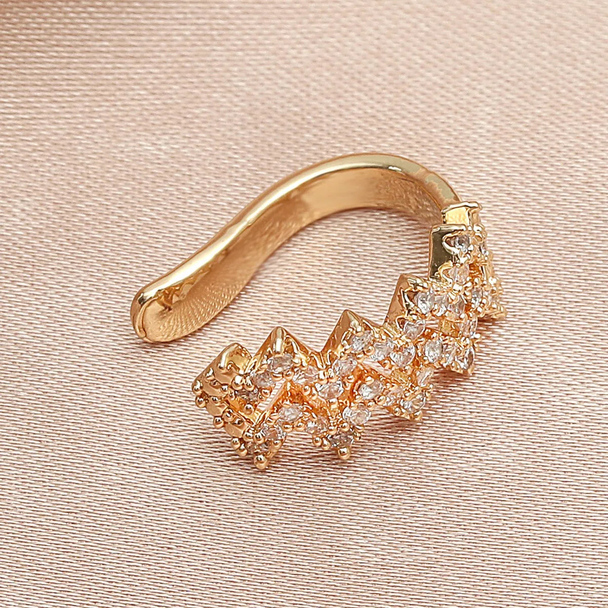 Bold Engagement Ring-1 Piece IG Style Sweet Shiny C Shape Inlay Copper Zircon 18K Gold Plated Ear Cuffs