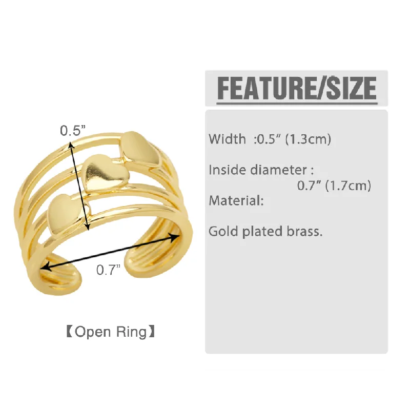 Customizable Birthstone Ring-Simple Style Heart Shape Copper Plating 18k Gold Plated Open Rings